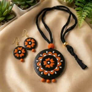 Handcrafted Terracotta Jewellery Set (Black And Orange)