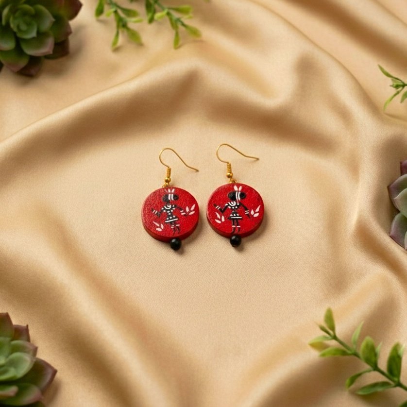 Hand Painted Teracotta Necklace And Earrings Set (Red And White) - Image 3